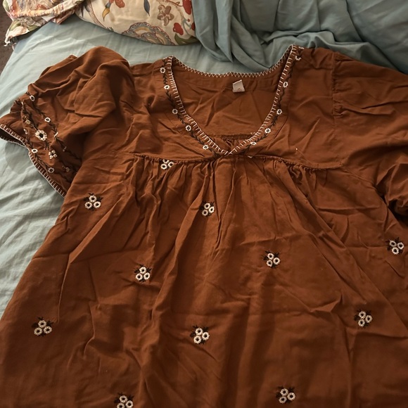 torrid Tops - torrid Brown Embroidered V-Neck Peasant Blouse